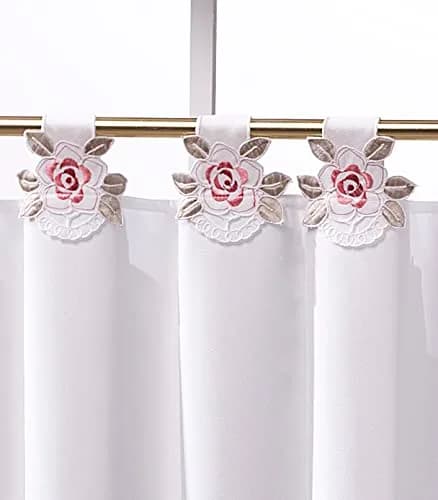 Today's Curtain Capri White/Rose Embroidery Tab Top Tier Curtains 91cm (36") | Light-Filtering Window Panels thumbnail 3