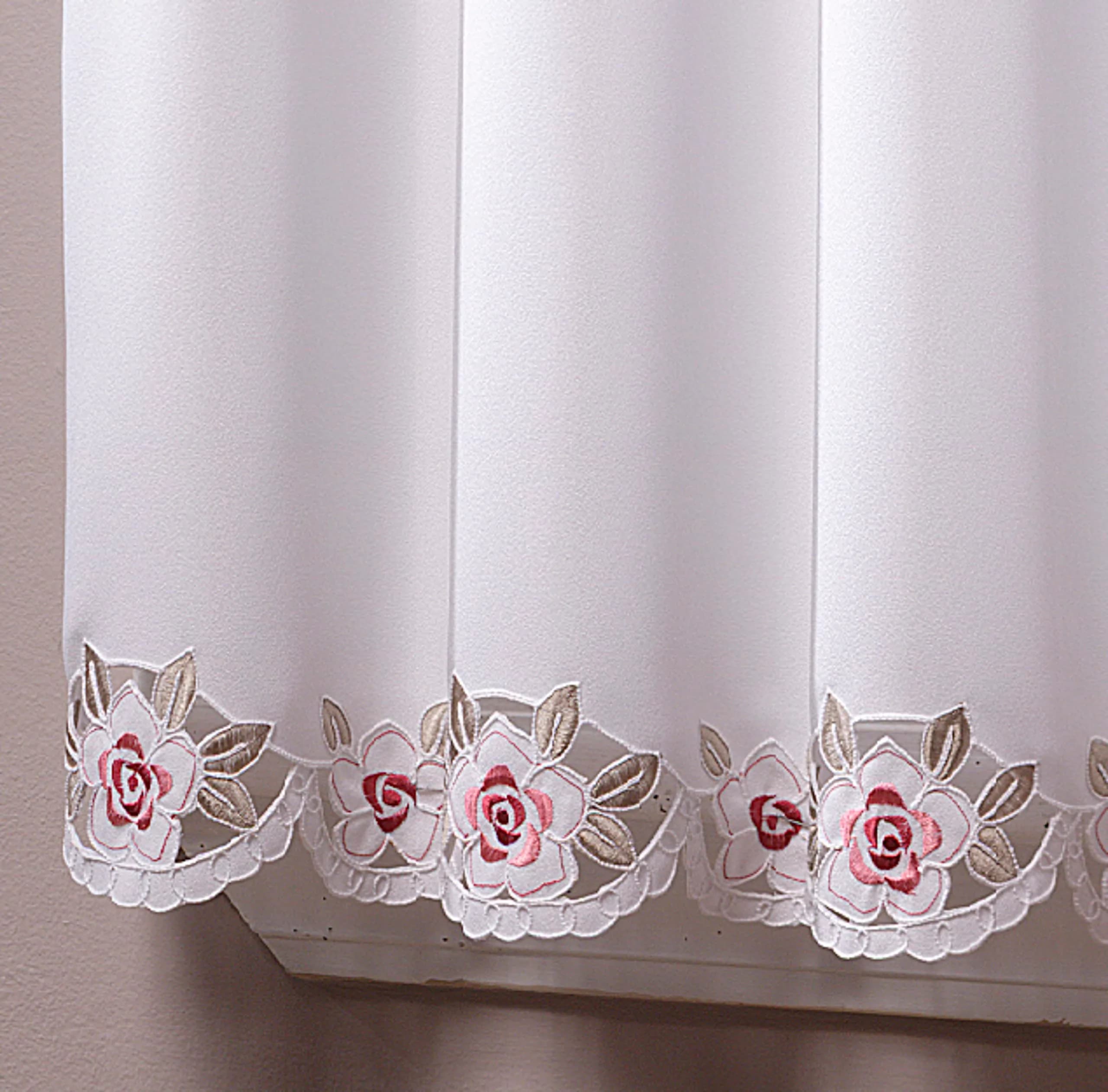 Today's Curtain Capri White/Rose Embroidery Tab Top Tier Curtains 91cm (36") | Light-Filtering Window Panels - view 4