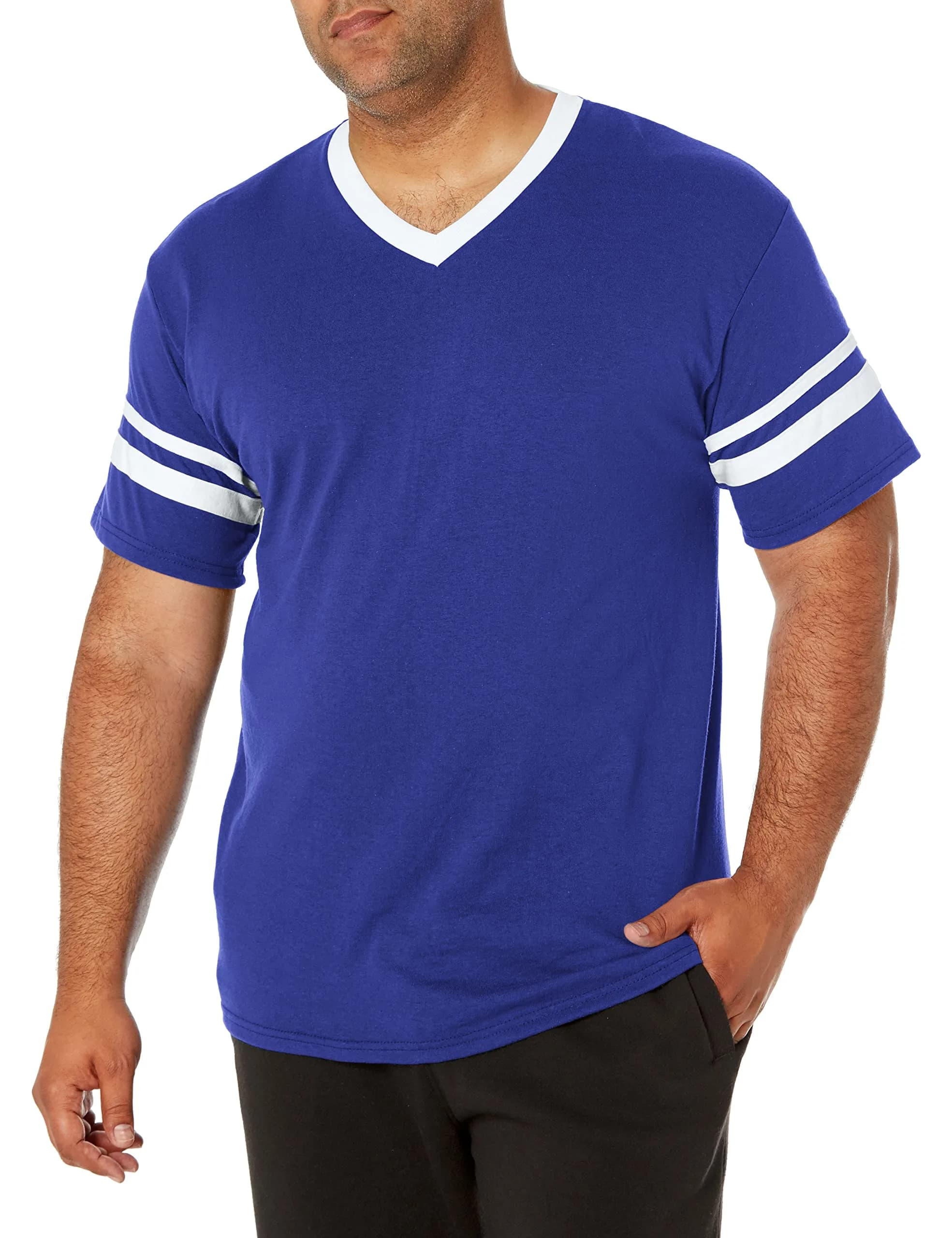 Augusta Sportswear Sleeve Stripe Jersey Medium | 50% Polyester/50% Cotton, Purple/White, Relaxed Fit — Purple/White / Medium