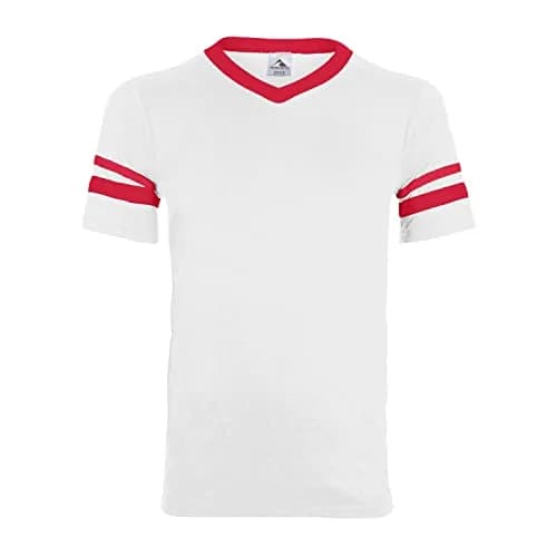 Augusta Sportswear Sleeve Stripe Jersey, White/Red | Soft Cotton-Poly Blend for Sports & Training thumbnail 1