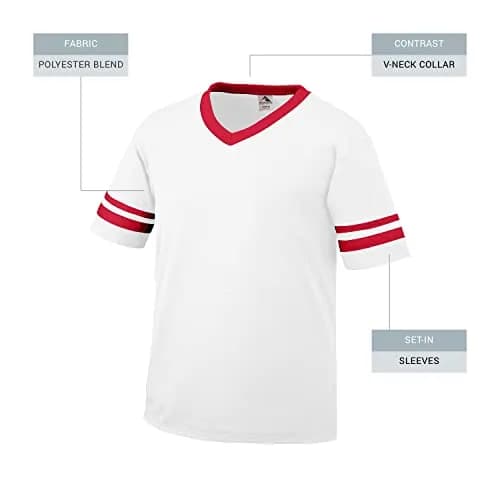 Augusta Sportswear Sleeve Stripe Jersey, White/Red | Soft Cotton-Poly Blend for Sports & Training thumbnail 5