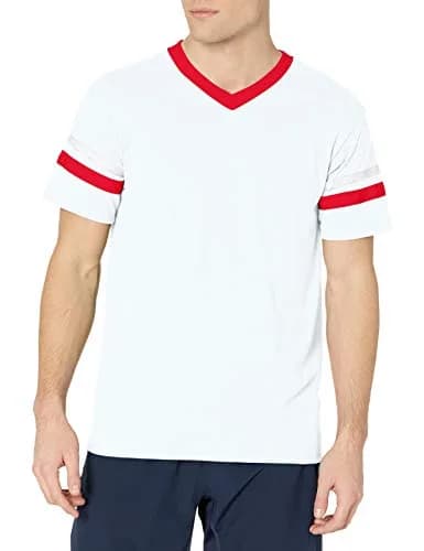 Augusta Sportswear Sleeve Stripe Jersey, White/Red | Soft Cotton-Poly Blend for Sports & Training thumbnail 2