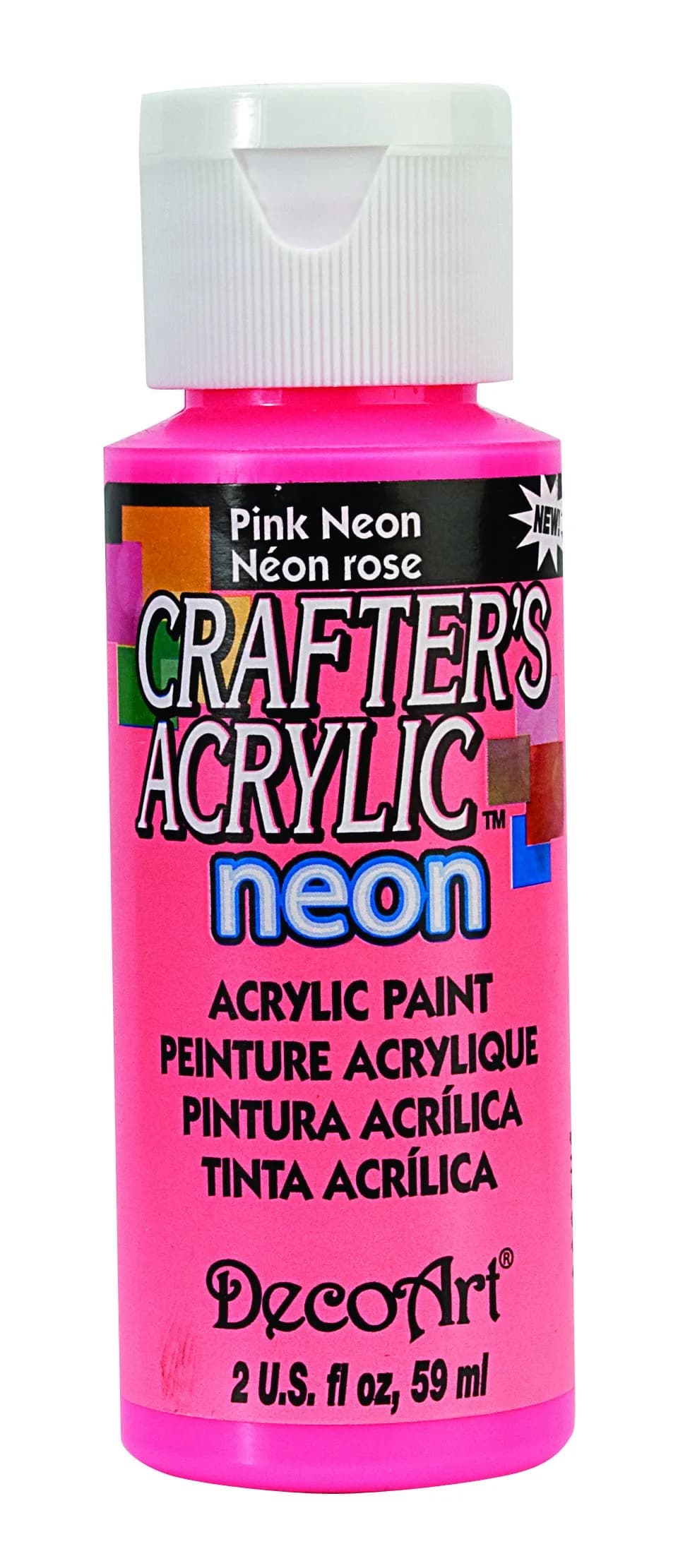 DecoArt Crafter's Acrylic All Purpose Paint 59ml | Neon Pink Fluorescent, Bright & Reflective (70-120 chars) thumbnail 1