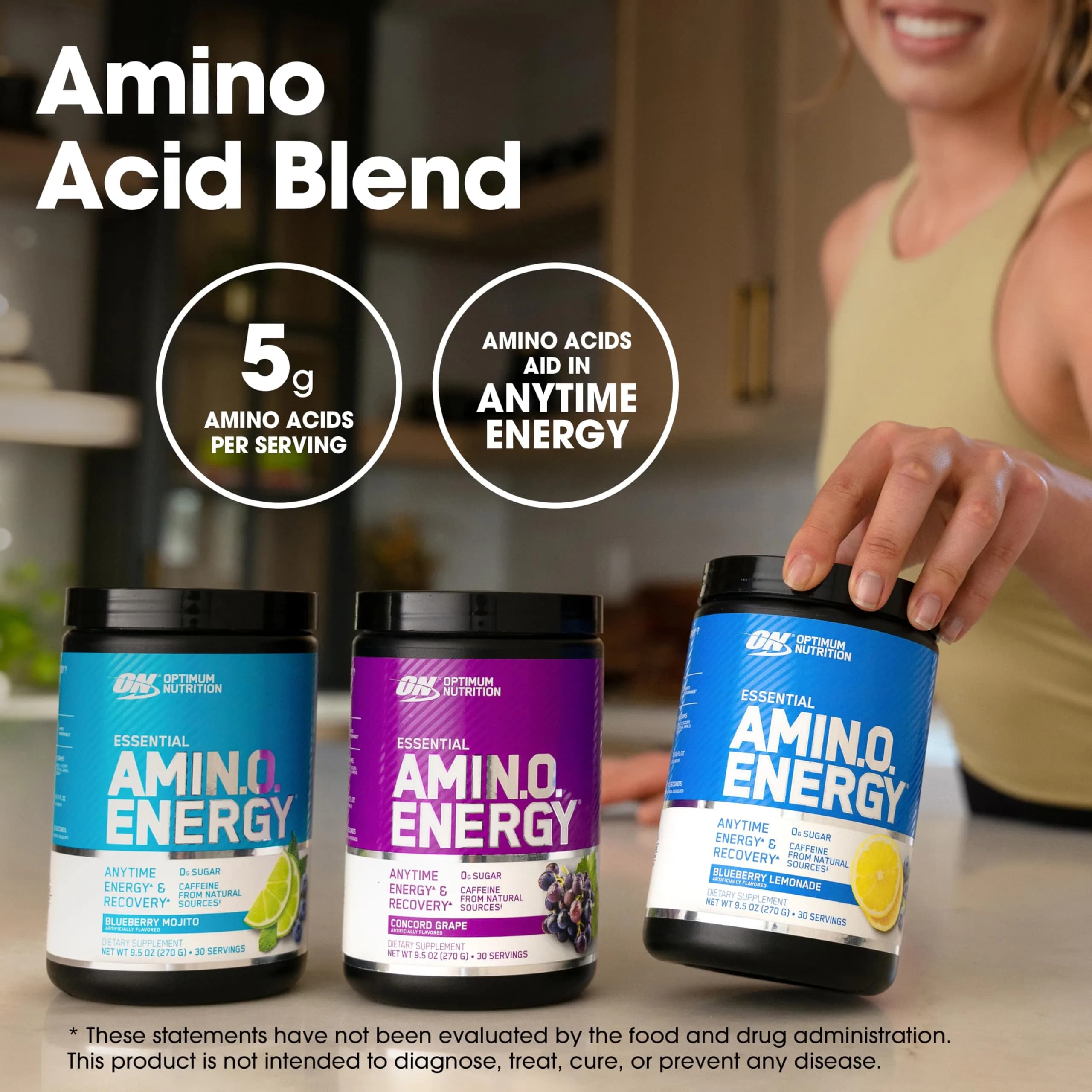 Optimum Nutrition Amino Energy Concord Grape Powder 270g (9.5 Oz) | Energy & Focus Supplement - view 5