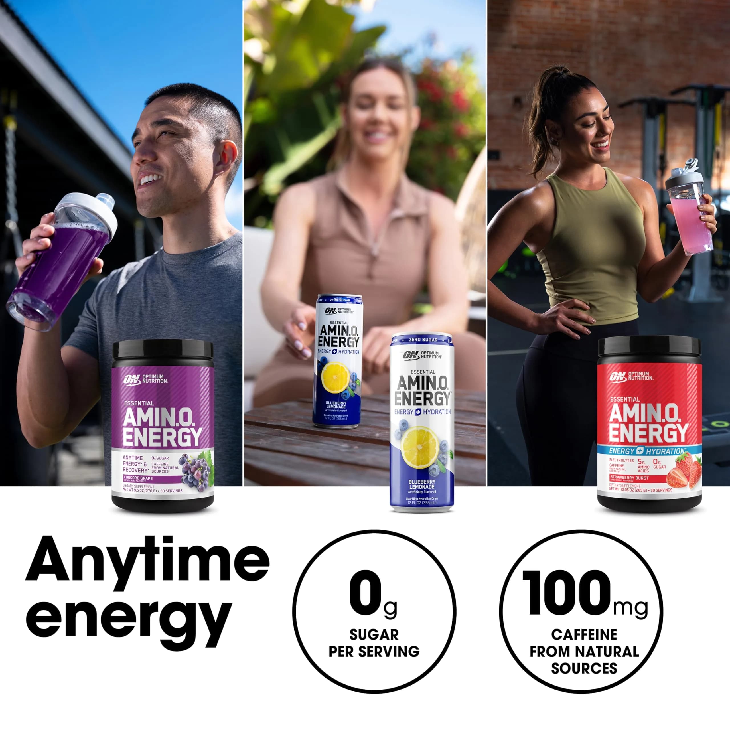 Optimum Nutrition Amino Energy Concord Grape Powder 270g (9.5 Oz) | Energy & Focus Supplement - view 7