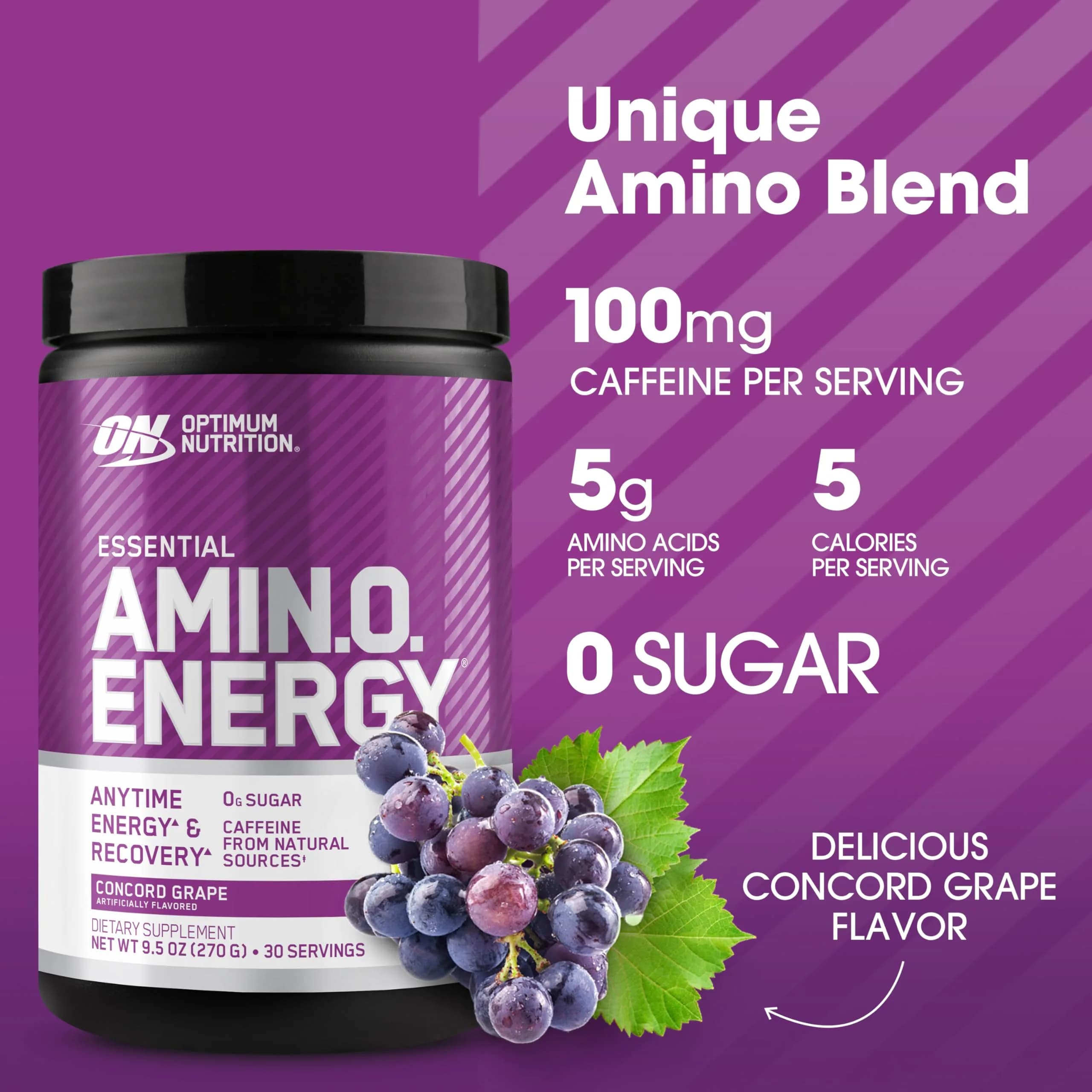 Optimum Nutrition Amino Energy Concord Grape Powder 270g (9.5 Oz) | Energy & Focus Supplement - view 2