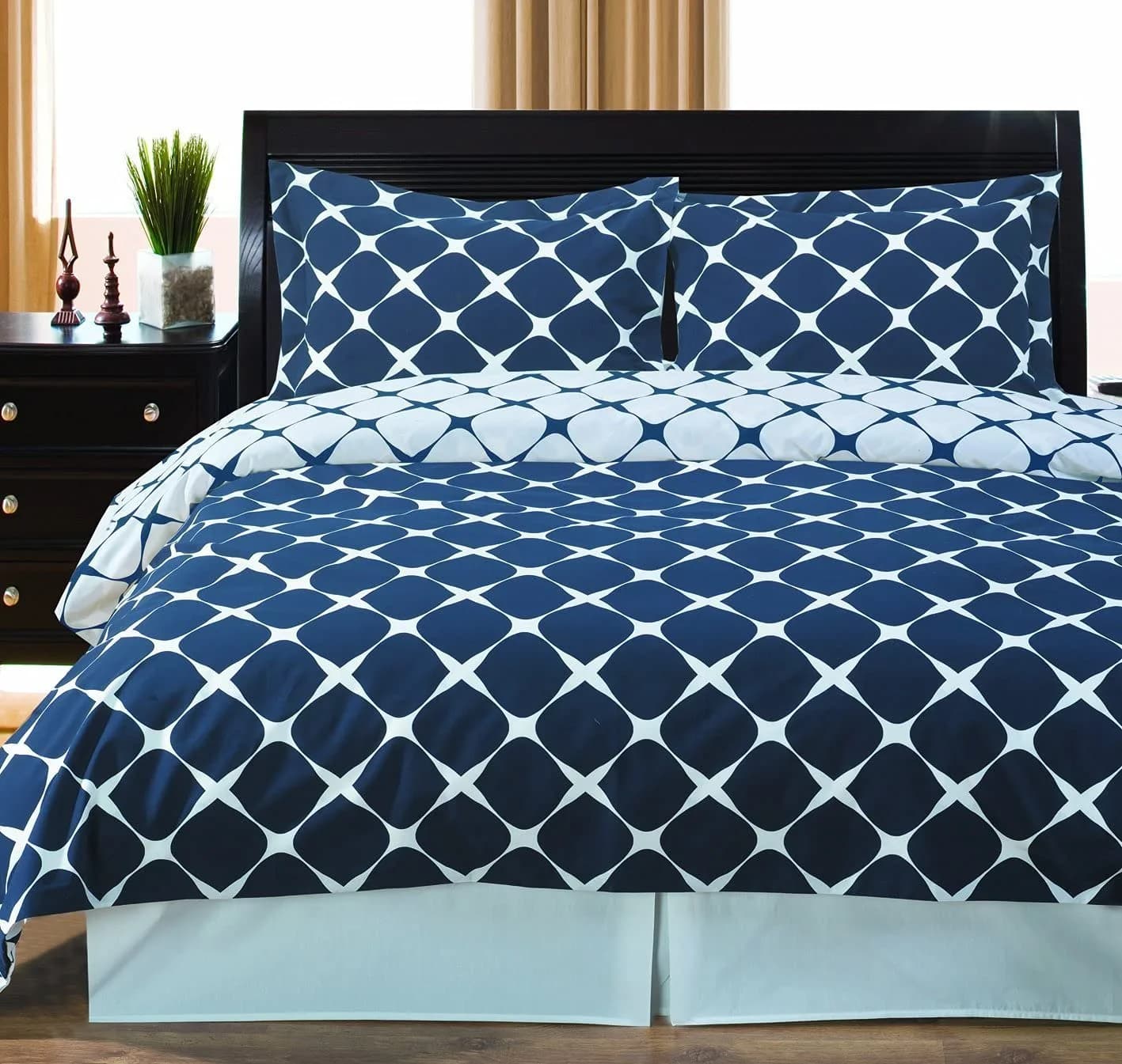 Royal Hotel Bedding Duvet Cover 3 Piece Set - 100% Cotton, King/Cal-King, Navy & White | Reversible Luxury — Navy/White
