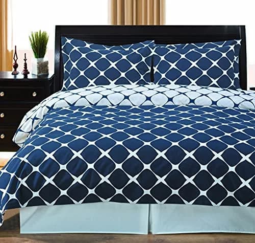 Royal Hotel Bedding Duvet Cover 3 Piece Set - 100% Cotton, King/Cal-King, Navy & White | Reversible Luxury thumbnail 1