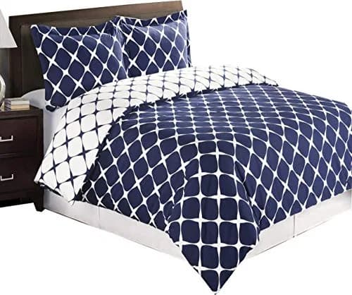 Royal Hotel Bedding Duvet Cover 3 Piece Set - 100% Cotton, King/Cal-King, Navy & White | Reversible Luxury thumbnail 2