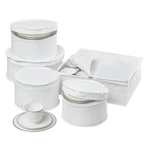 Honey-Can-Do Dinnerware Storage Containers Set, 5-Piece | Protect & Organize Fine China with Quilted Cushioned Cases thumbnail 1