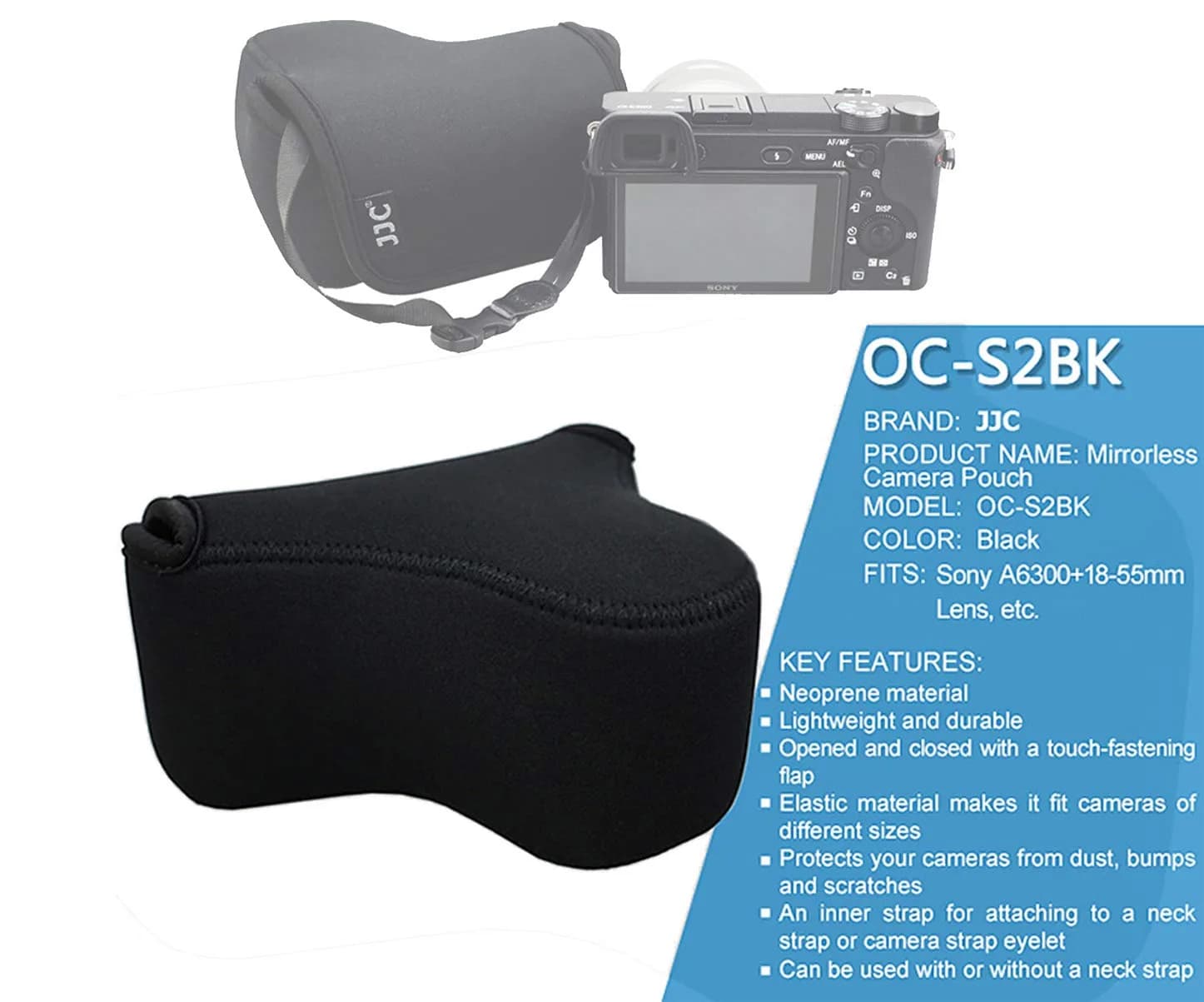 Fotasy Black Ultra Light Neoprene Camera Case Compatible with Fuji X100V & X-T30 Series | Compact & Water-Resistant