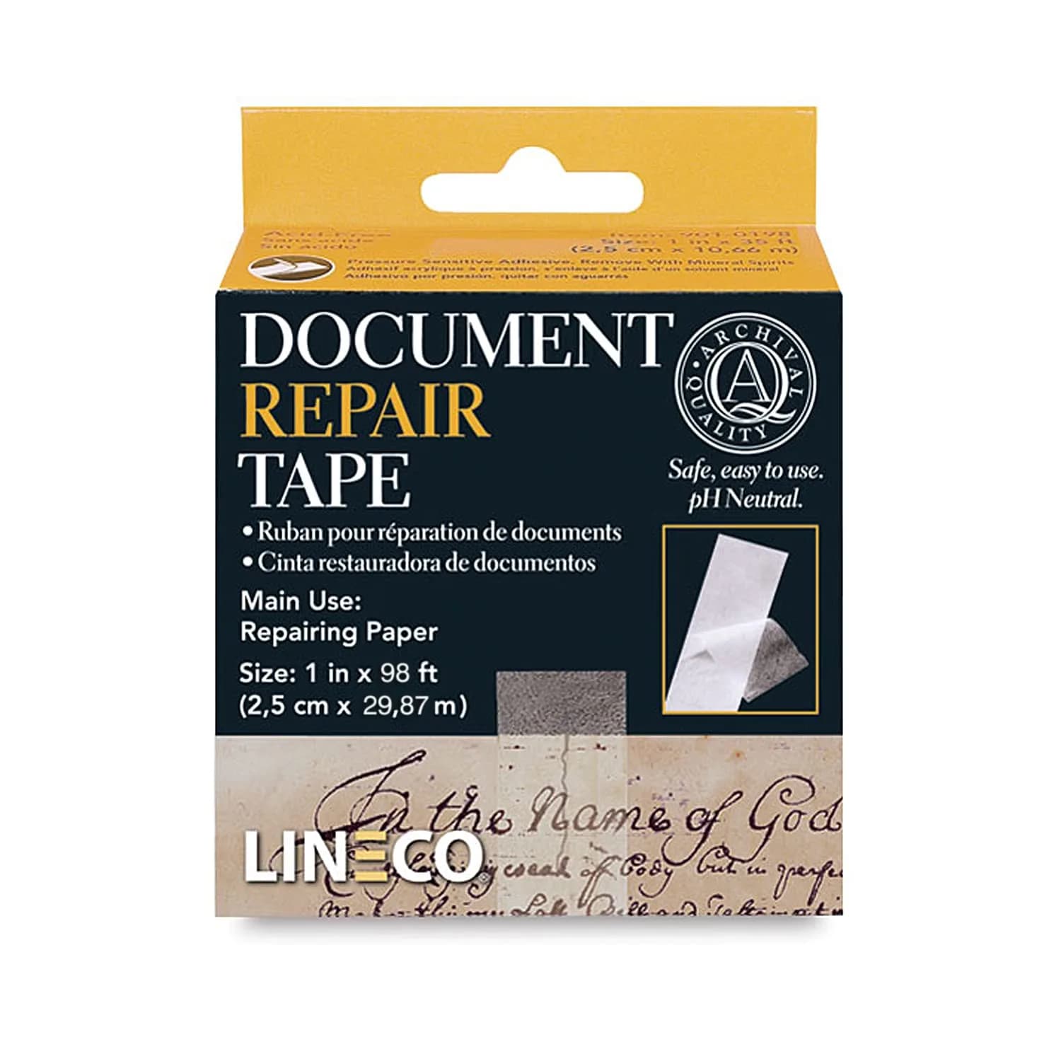 Lineco Archival Document Repair Tape 1 Inch x 98 Feet (2 Pack) | Acid-Free, pH Neutral, Invisible Repair — White