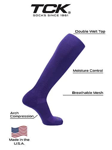TCK Champion Over the Calf Baseball Socks (Purple, X-Large) | Moisture Wicking, Supportive Fit, Made in USA thumbnail 3