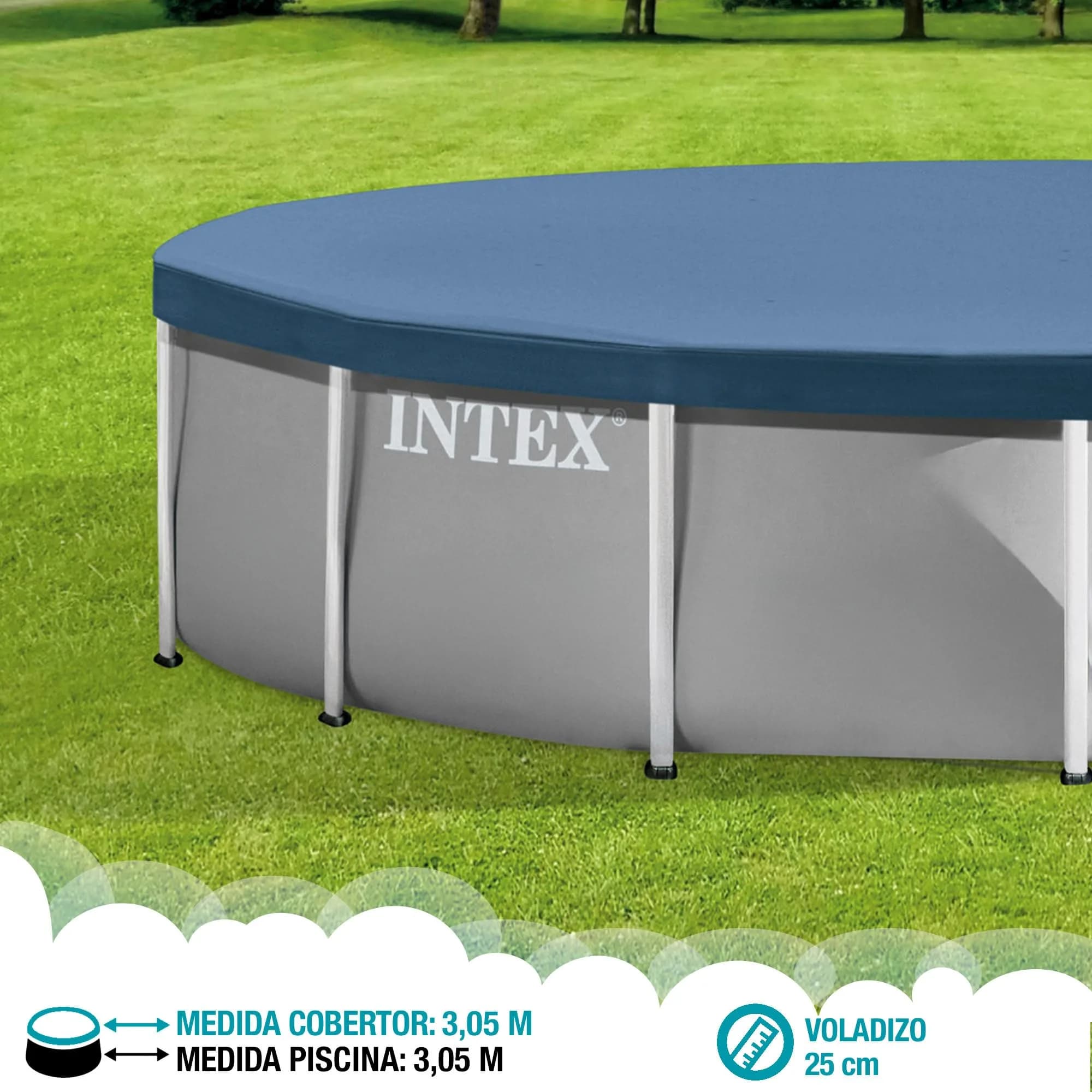 Intex 10ft Round Pool Cover | Blue PVC with Drawstring & Drain Holes - view 5