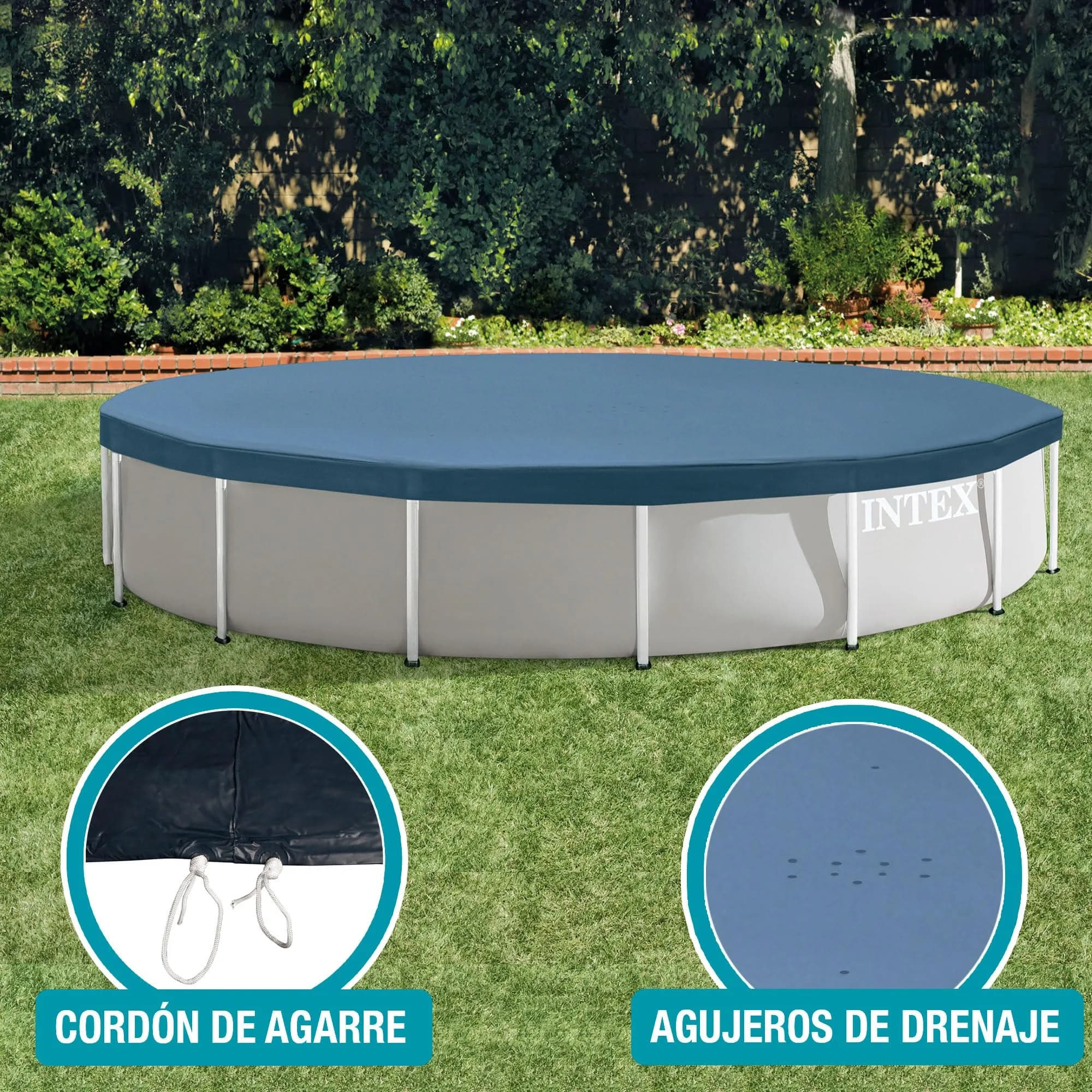Intex 10ft Round Pool Cover | Blue PVC with Drawstring & Drain Holes - view 6