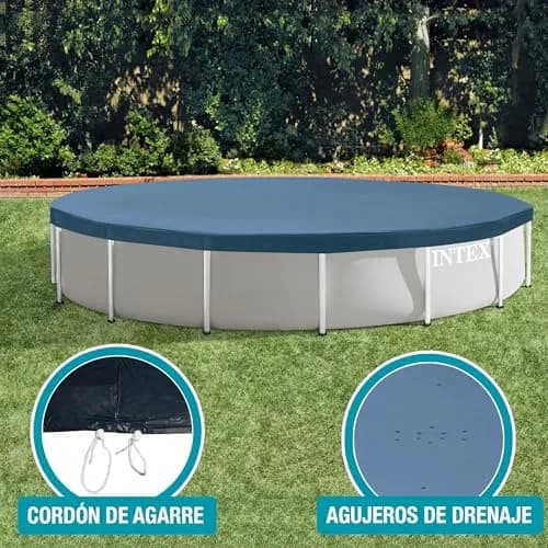 Intex 10ft Round Pool Cover | Blue PVC with Drawstring & Drain Holes thumbnail 6