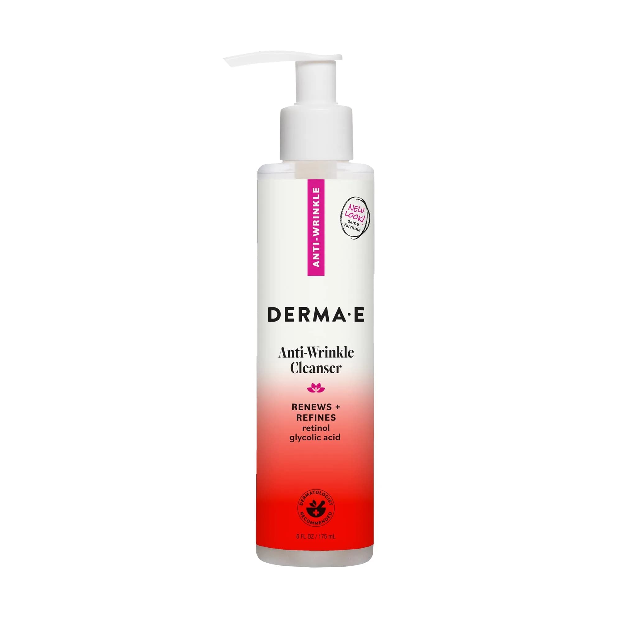 Derma E Anti-Wrinkle Cleanser for Nighttime with Glycolic Acid & Vitamin A, 177ml (6 Fl Oz) | Gentle Exfoliation for Radiant Skin — Cleanser