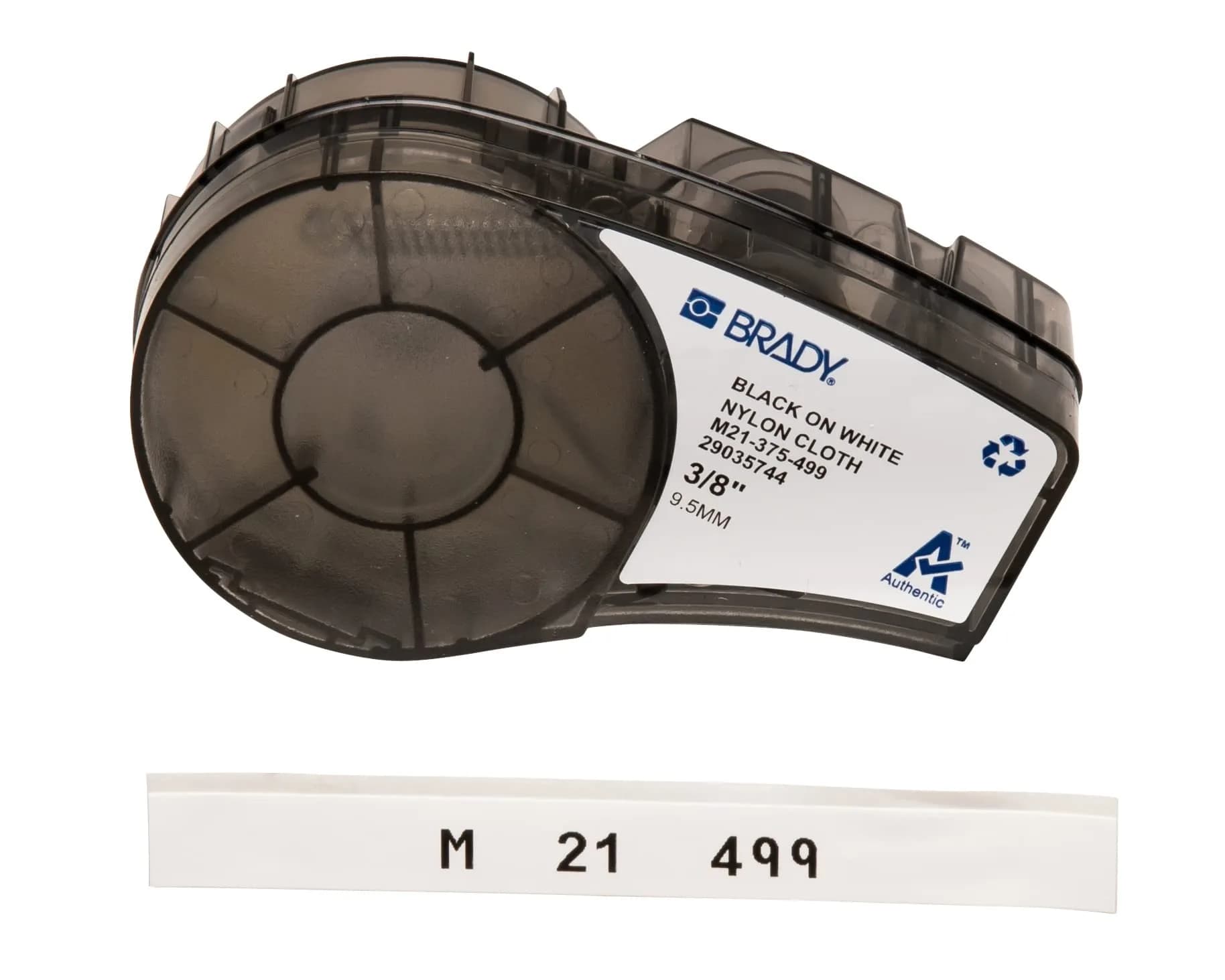 Brady M21-375-499 Nylon Label Tape 9.5mm (0.375") x 16' | Black on White for Wire Marking & General ID - main product image
