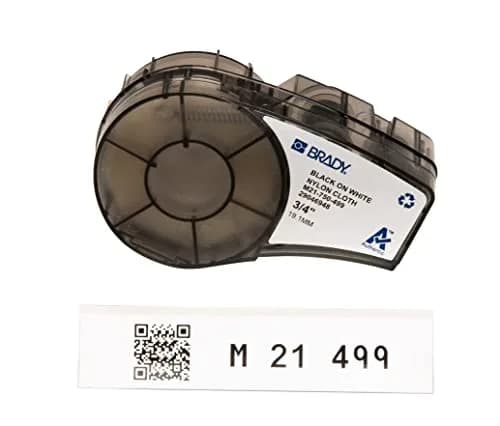 Brady M21-750-499 Nylon Label Tape 1.9cm (0.75") x 4.88m (16') Black on White | Genuine OEM Refill for BMP21 Printers thumbnail 1
