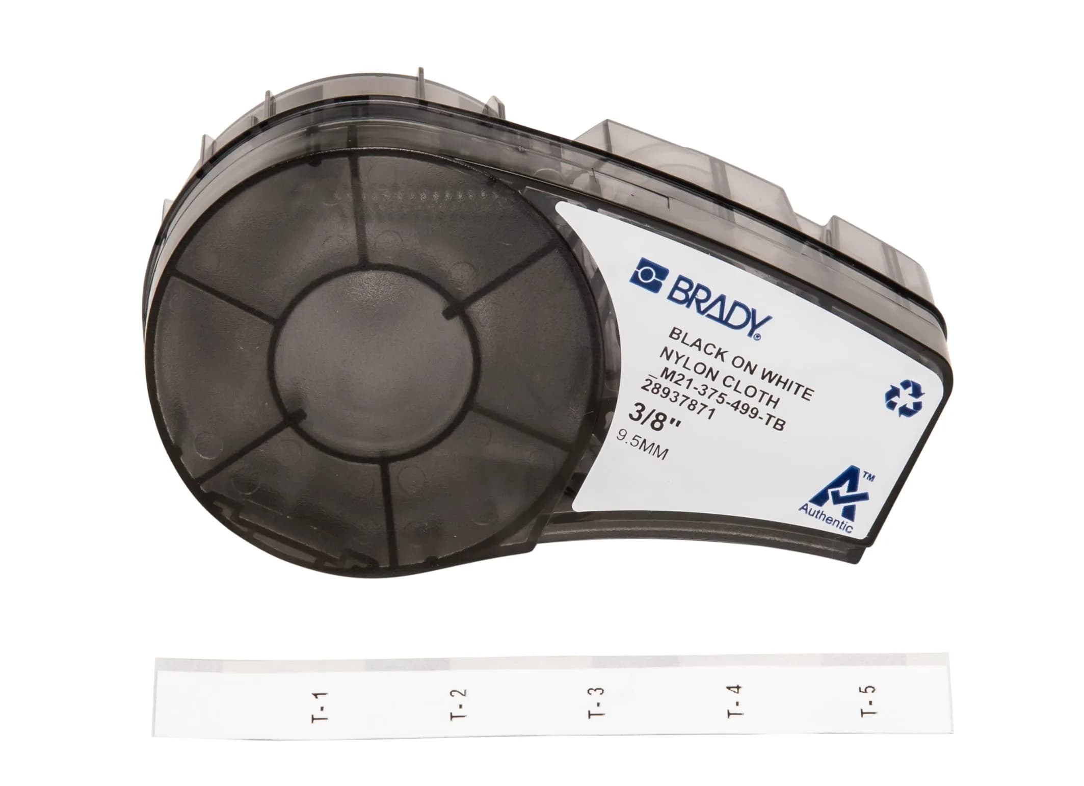 Brady M21-375-499-TB Nylon Label Tape 9.5mm (0.375") Black on White | Durable & Pliable for Wires and Curved Surfaces - main product image