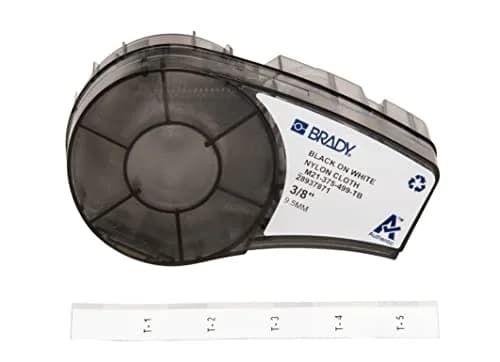 Brady M21-375-499-TB Nylon Label Tape 9.5mm (0.375") Black on White | Durable & Pliable for Wires and Curved Surfaces thumbnail 1