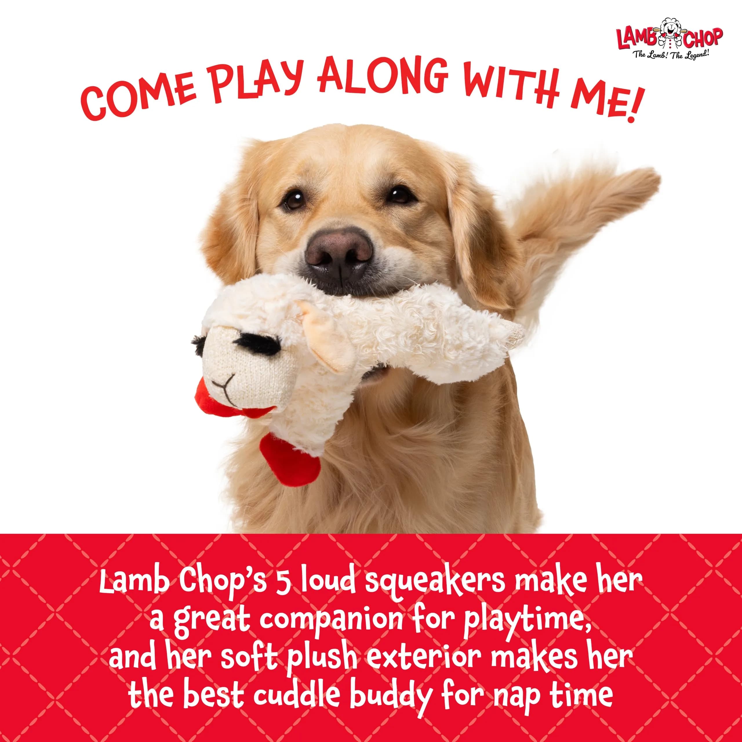 Multipet Lamb Chop Plush Dog Toy 25.4 cm (10") | Squeaky Toy for Small & Medium Dogs - view 5