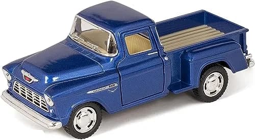 KiNSMART 1955 Chevrolet Stepside Pickup Truck 5 Inch 1:32 Scale Die Cast Metal Blue | Classic American Model thumbnail 1