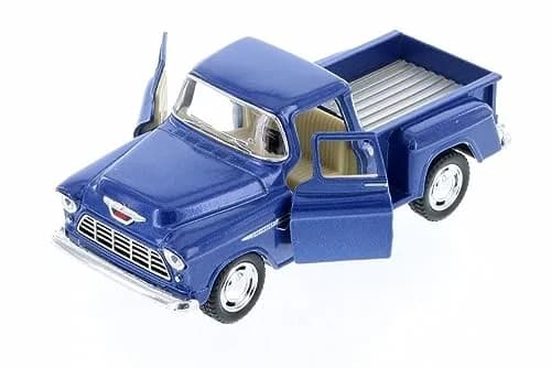 KiNSMART 1955 Chevrolet Stepside Pickup Truck 5 Inch 1:32 Scale Die Cast Metal Blue | Classic American Model thumbnail 4