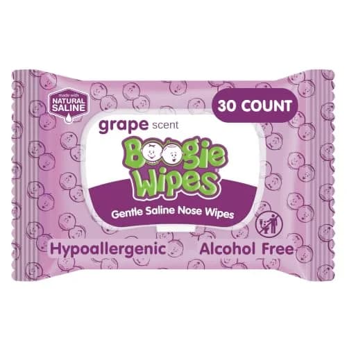 Boogie Saline Nose Wipes Grape Scent | Gentle Nasal Cleansing for Babies & All Ages thumbnail 1