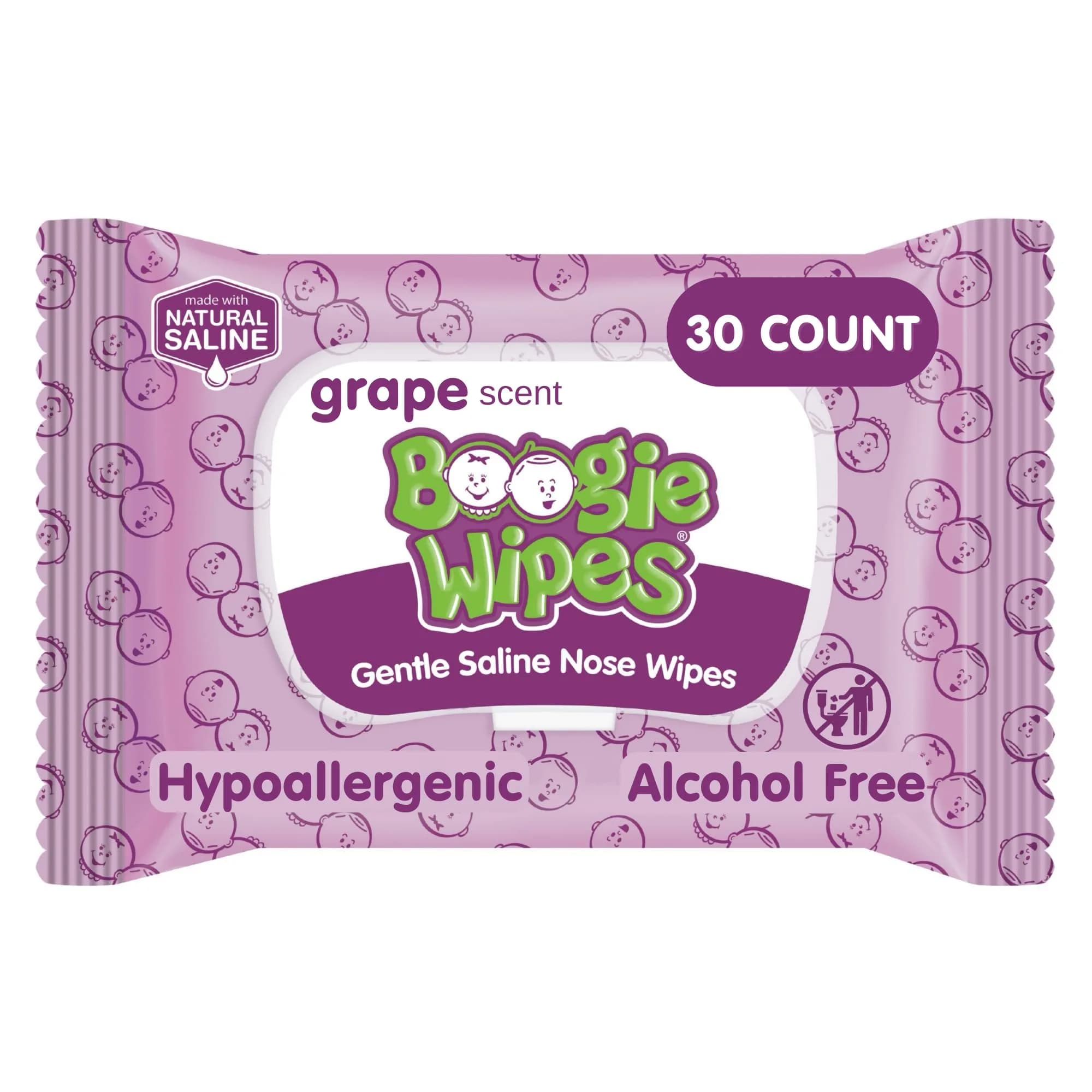 Boogie Saline Nose Wipes Grape Scent | Gentle Nasal Cleansing for Babies & All Ages