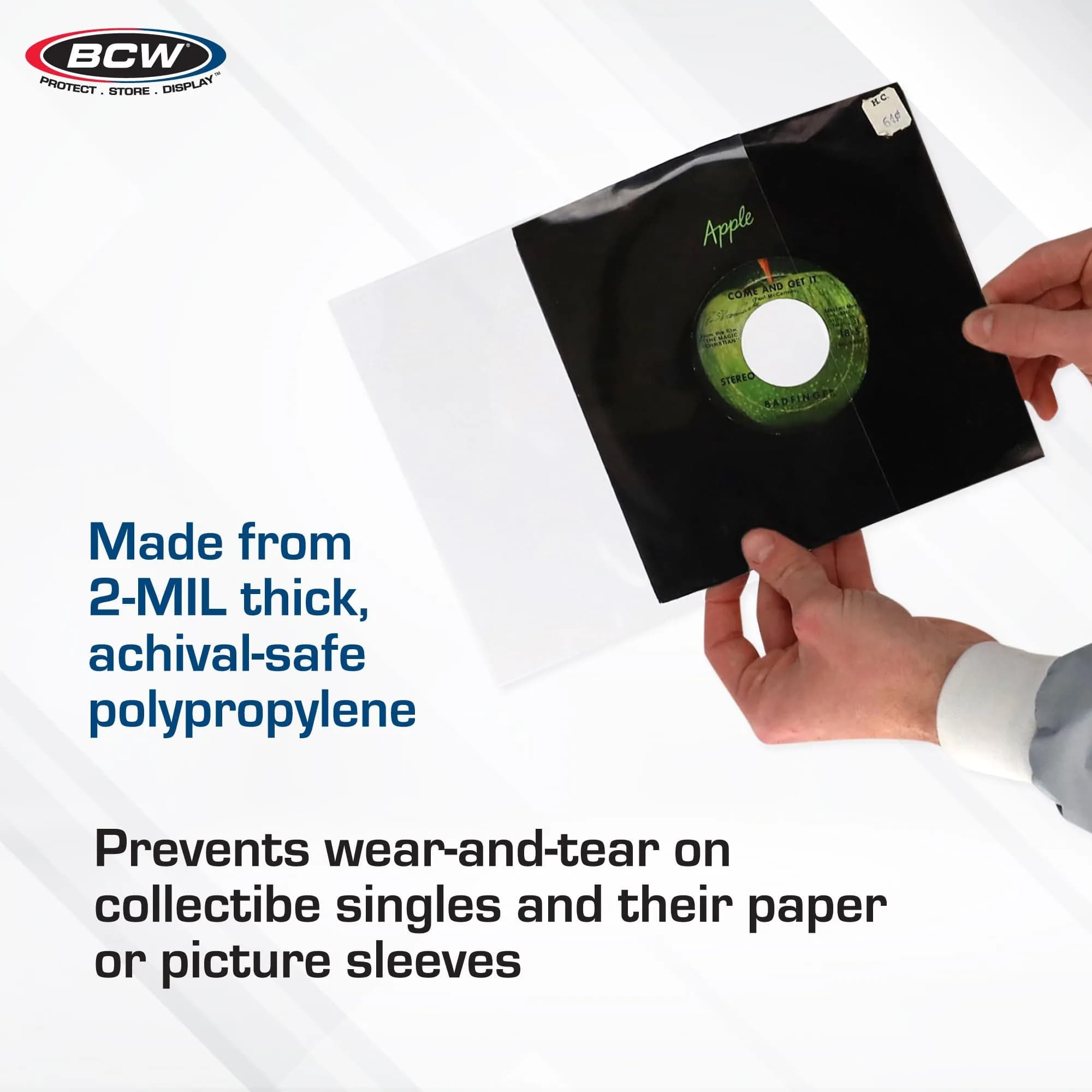 BCW 45 RPM Vinyl Record Sleeves 100 Count | Clear 2 Mil Polypropylene for 7-Inch Records - view 4
