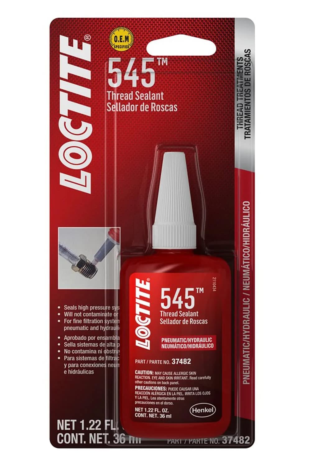 Loctite 545 Pneumatic/Hydraulic Thread Sealant 36ml (1.21 Fl Oz) | Seals High-Pressure Systems - main product image