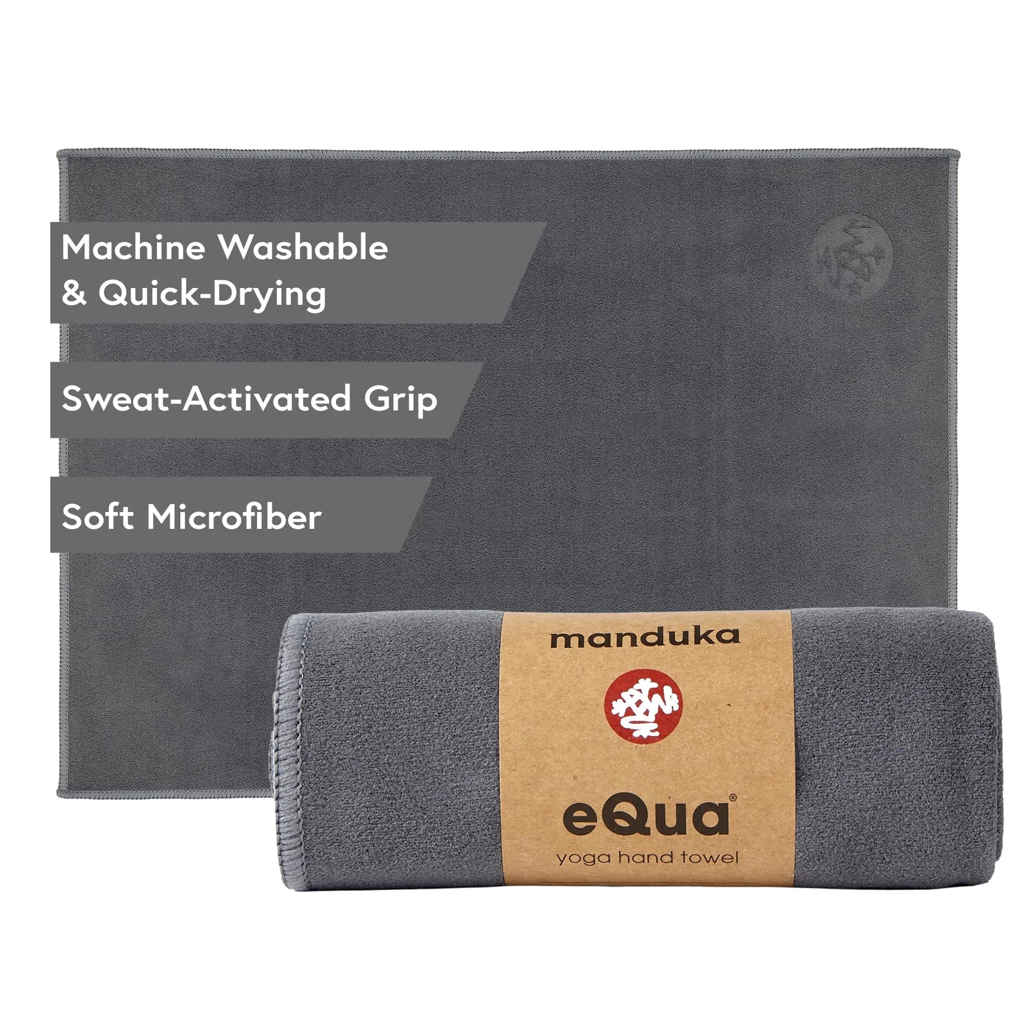 Manduka eQua Microfiber Yoga Hand Towel | Thunder | 16 x 26.5 in | Ultra-Absorbent & Quick-Drying