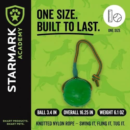 Starmark Everlasting Fun Ball on a Rope Dog Toy, 190.5 cm (75 in) Rope Length, Medium/Large, Green | Virtually Indestructible Fetch & Tug Toy thumbnail 4