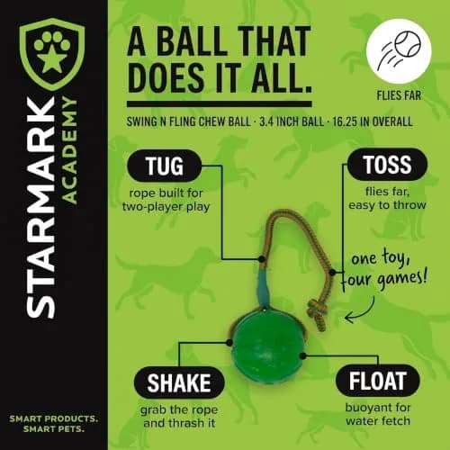 Starmark Everlasting Fun Ball on a Rope Dog Toy, 190.5 cm (75 in) Rope Length, Medium/Large, Green | Virtually Indestructible Fetch & Tug Toy thumbnail 2