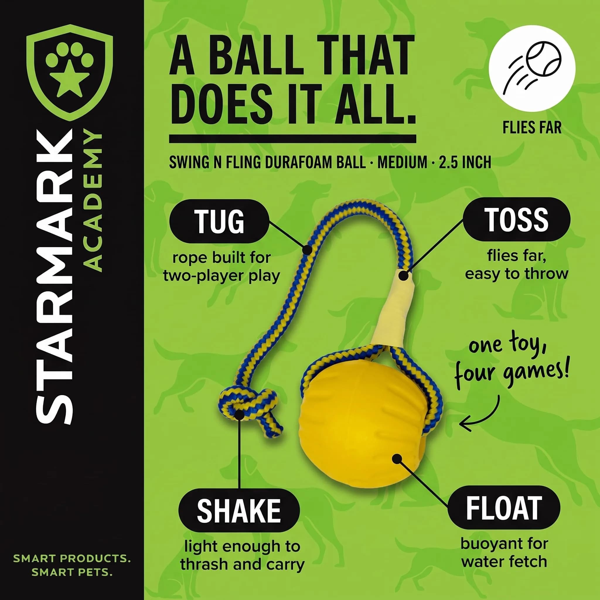 Starmark Swing 'n Fling DuraFoam Ball Dog Toy - Large Size, Floats & Flies Far for Fetch - view 3