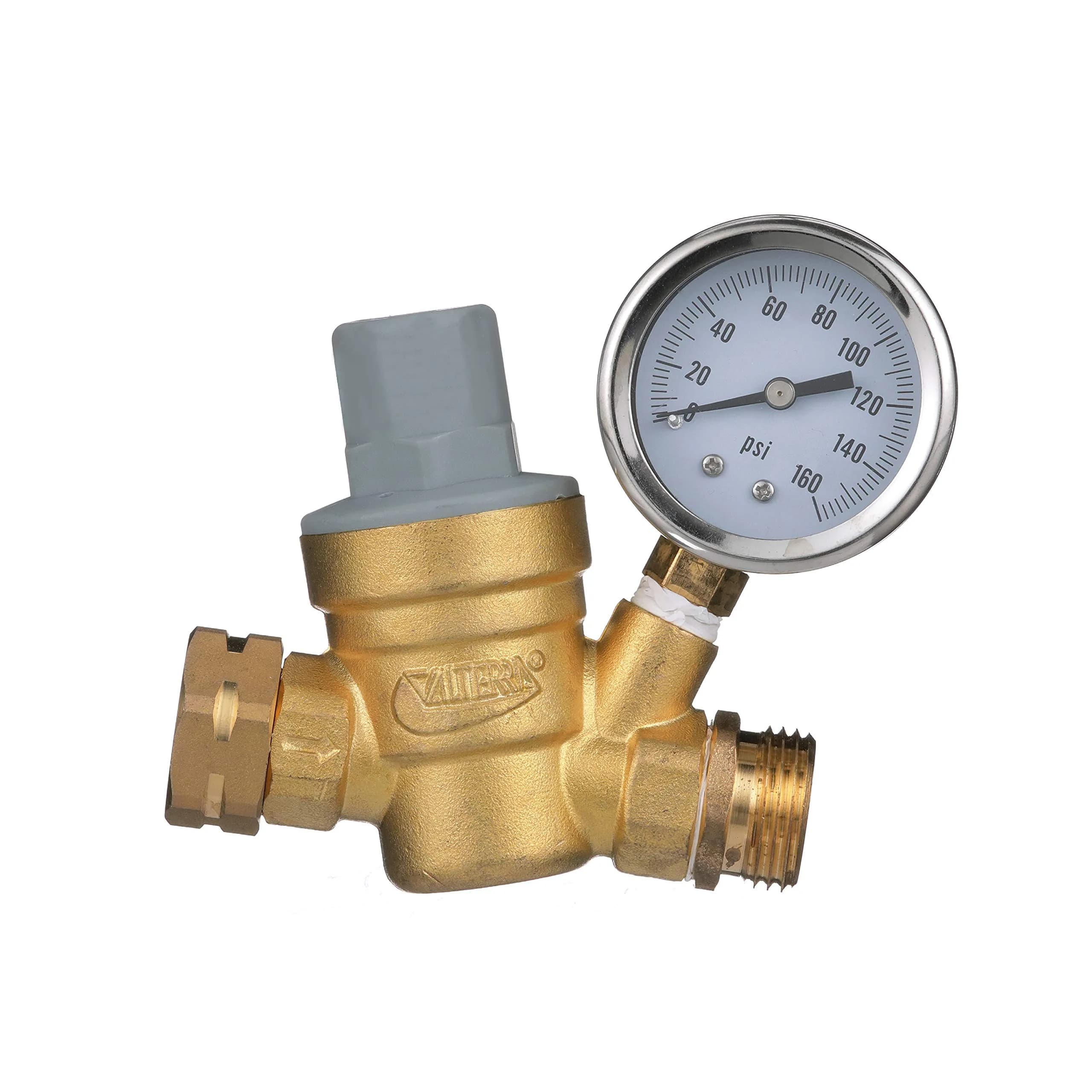Valterra RV Water Regulator Brass Adjustable Pressure Gauge | Lead-Free, Conforms to Drinking Water Laws