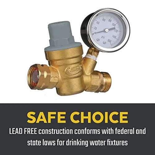 Valterra RV Water Regulator Brass Adjustable Pressure Gauge | Lead-Free, Conforms to Drinking Water Laws thumbnail 6