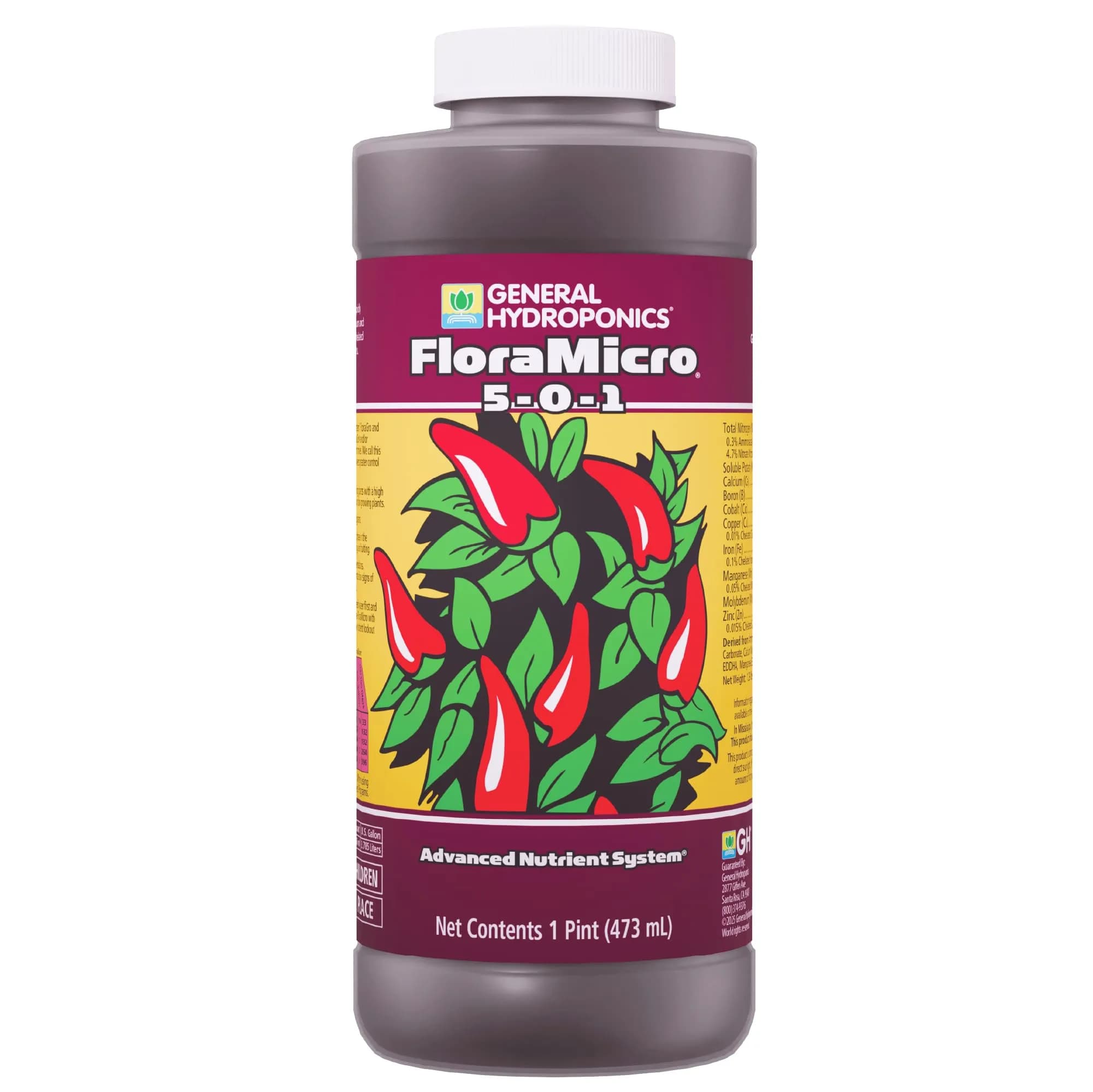 General Hydroponics FloraMicro 5-0-1 Plant Food 473ml (16 fl oz) | Foundation Nutrient for Hydroponic Growth - main product image