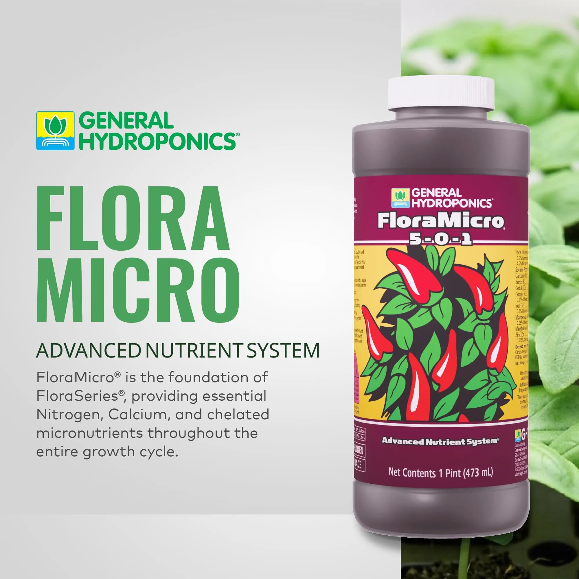 General Hydroponics FloraMicro 5-0-1 Plant Food 473ml (16 fl oz) | Foundation Nutrient for Hydroponic Growth - view 2