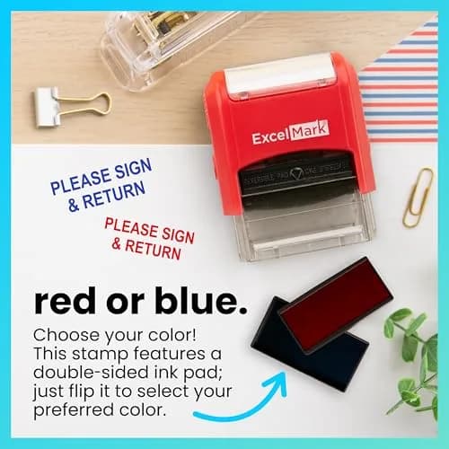 ExcelMark Self-Inking Rubber Teacher Grading Stamp - Please Sign & Return | Reversible Red/Blue Ink, Signature Line, 0.5x1.5 inch thumbnail 4
