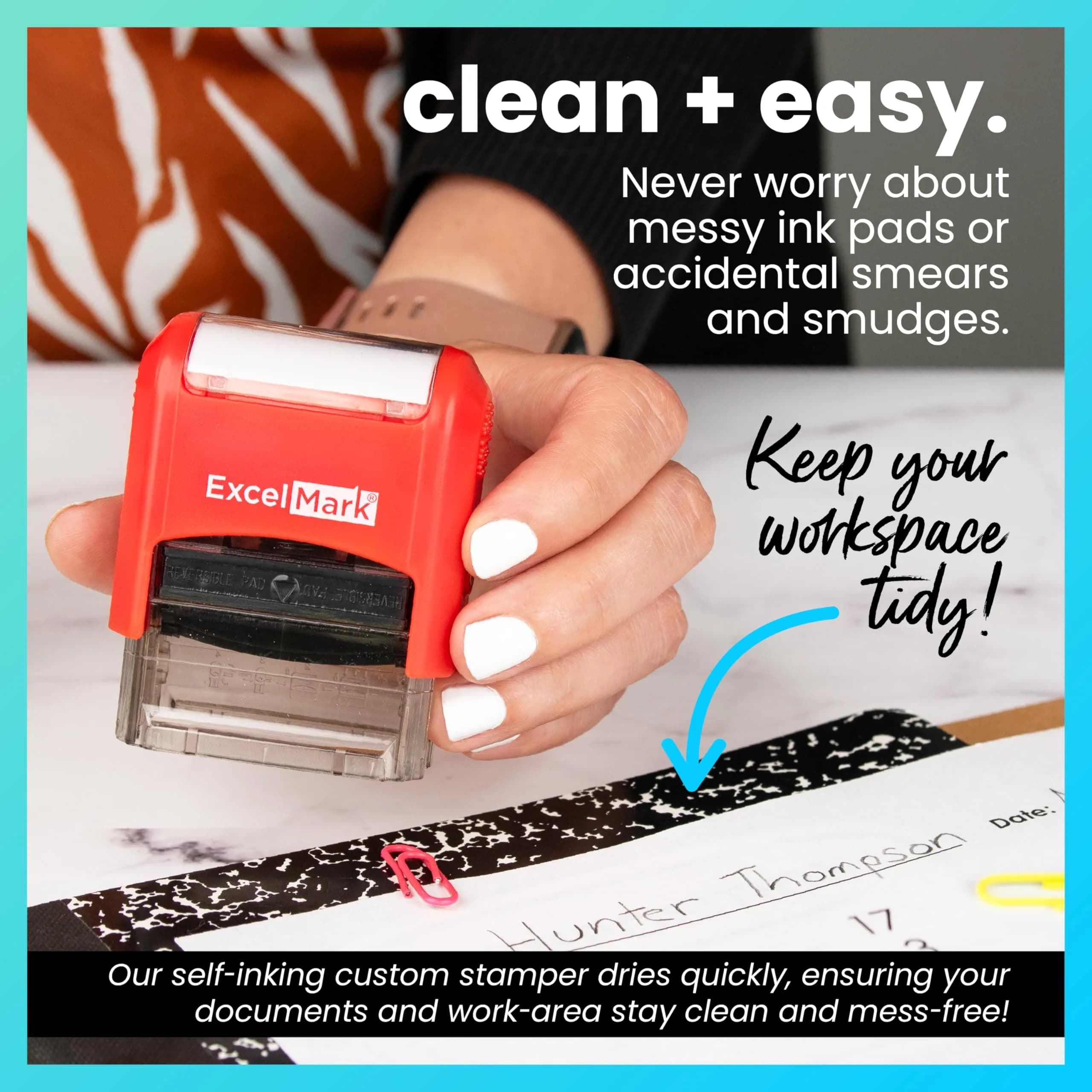 ExcelMark Self-Inking Rubber Teacher Grading Stamp - Please Sign & Return | Reversible Red/Blue Ink, Signature Line, 0.5x1.5 inch thumbnail 5