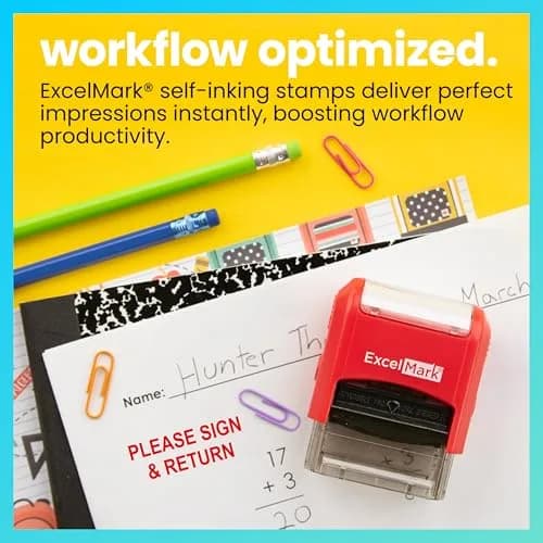 ExcelMark Self-Inking Rubber Teacher Grading Stamp - Please Sign & Return | Reversible Red/Blue Ink, Signature Line, 0.5x1.5 inch thumbnail 3