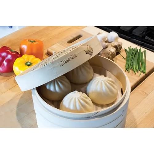 Helen's Asian Kitchen Bamboo Food Steamer With Lid, 6 Inch (15.2 cm) 2-Tier Basket | Authentic Asian Cooking thumbnail 3