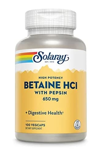 SOLARAY Betaine HCl with Pepsin 100 Veg Caps | Digestive Enzymes for Gut Health thumbnail 1