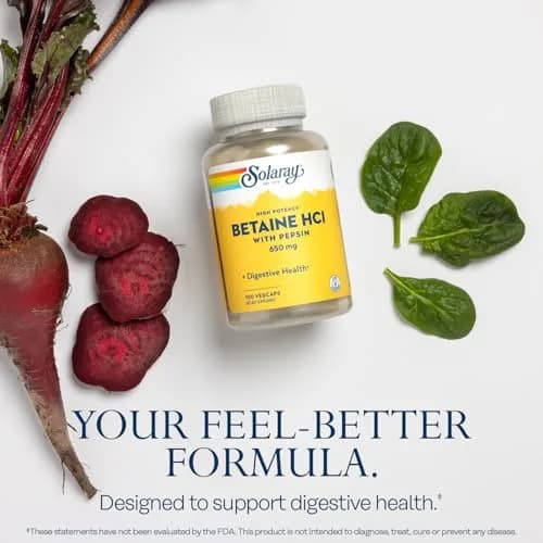 SOLARAY Betaine HCl with Pepsin 100 Veg Caps | Digestive Enzymes for Gut Health thumbnail 3