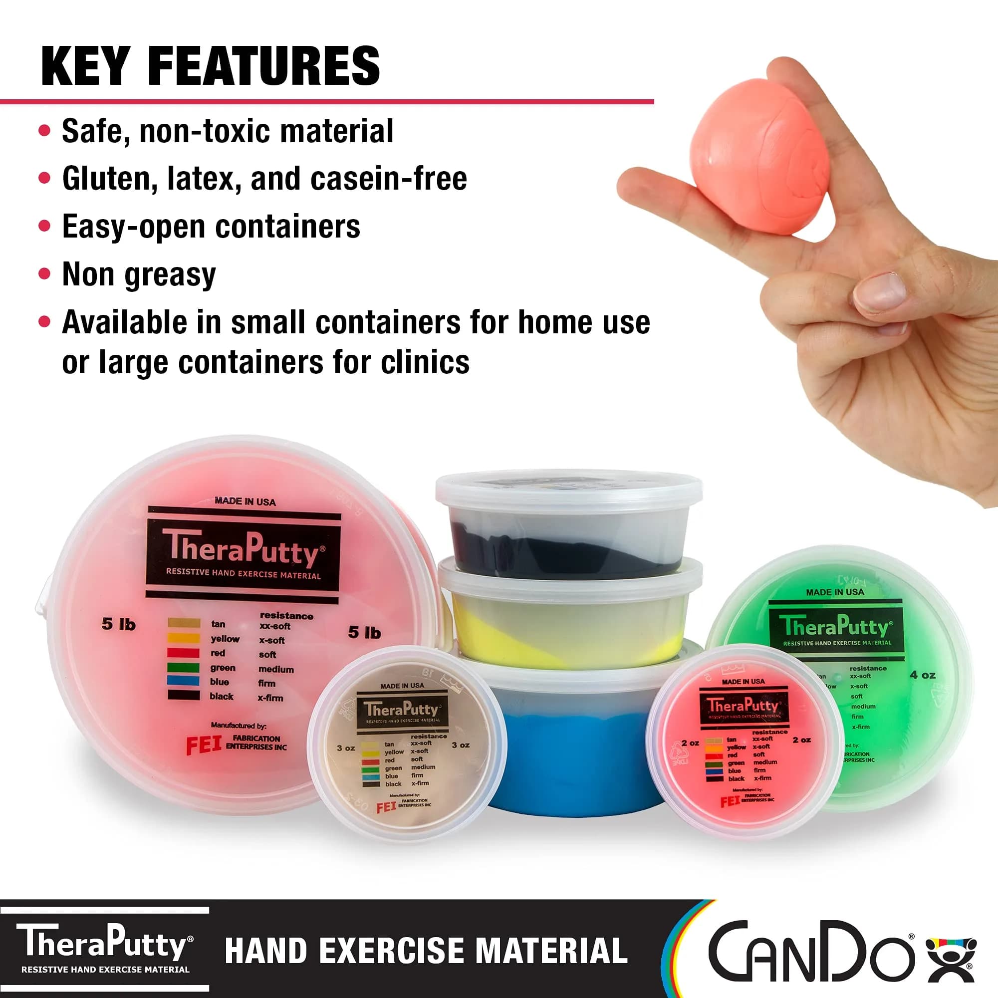 CanDo TheraPutty Standard Hand Exercise Putty 113g (4 oz) | Soft Resistance for Rehab & Grip - view 5