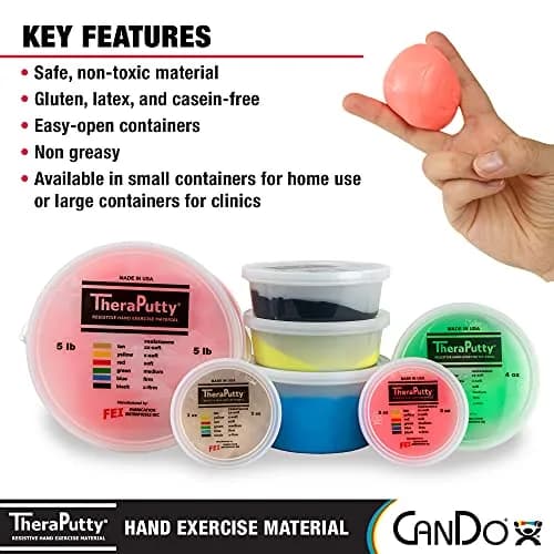 CanDo TheraPutty Standard Hand Exercise Putty 113g (4 oz) | Soft Resistance for Rehab & Grip thumbnail 5