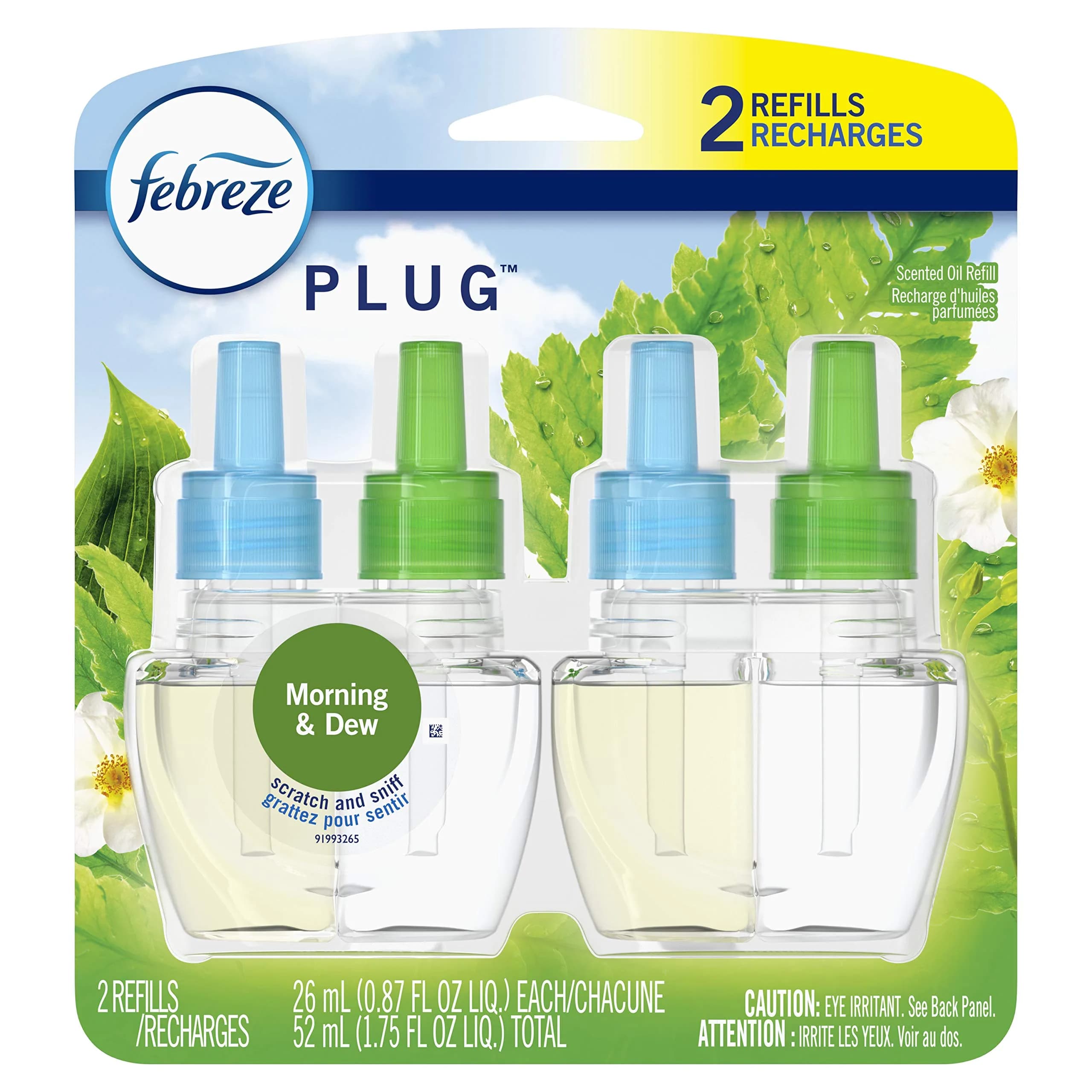Febreze Plug in Air Freshener Morning & Dew Scented Oil Refill 52ml (1.74 Fl Oz), Pack of 2 | Continuous Odor Fighting for Indian Homes — Morning & Dew