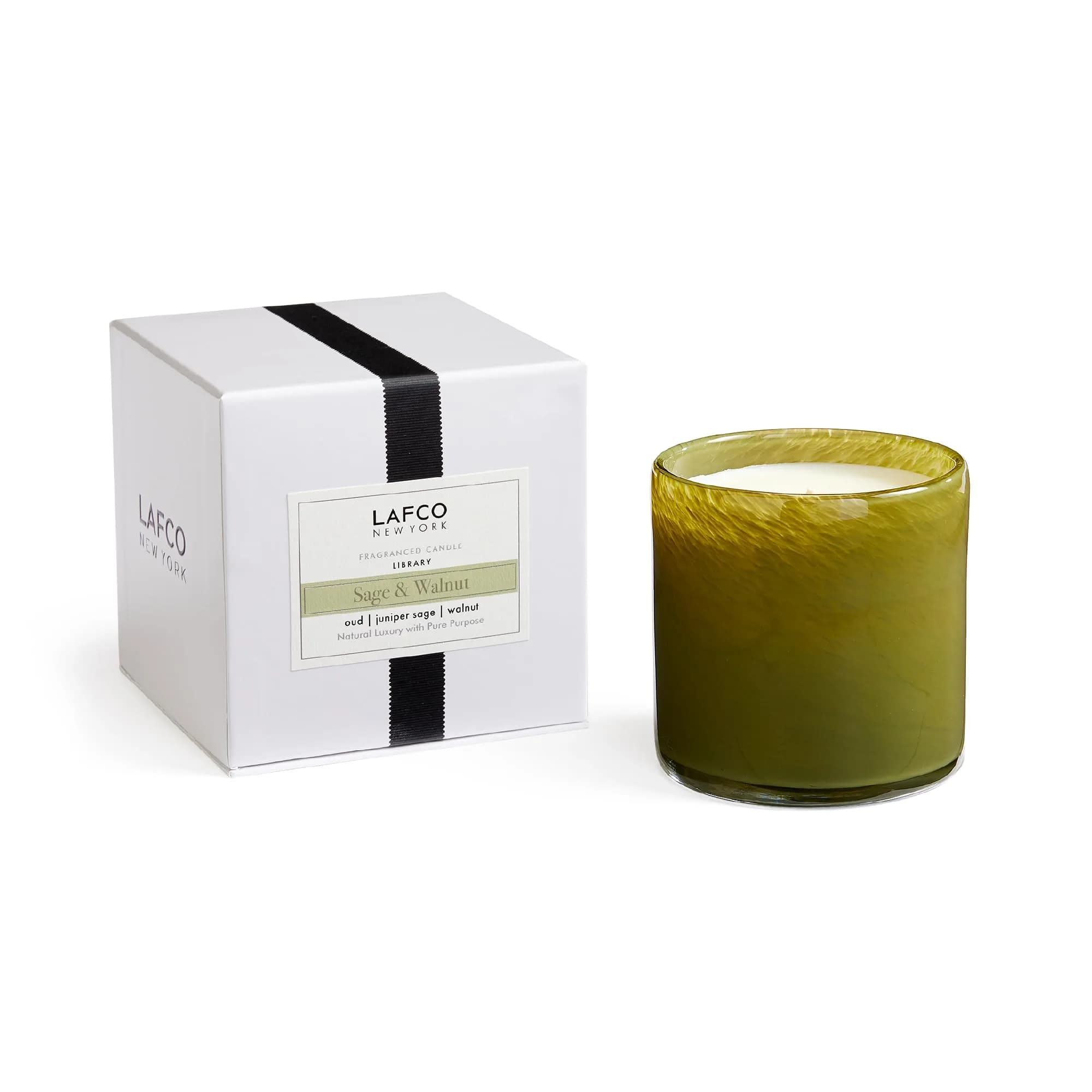 LAFCO NEW YORK Signature Candle, Sage & Walnut - 15.5 oz - 90-Hour Burn Time - Reusable Glass Vessel